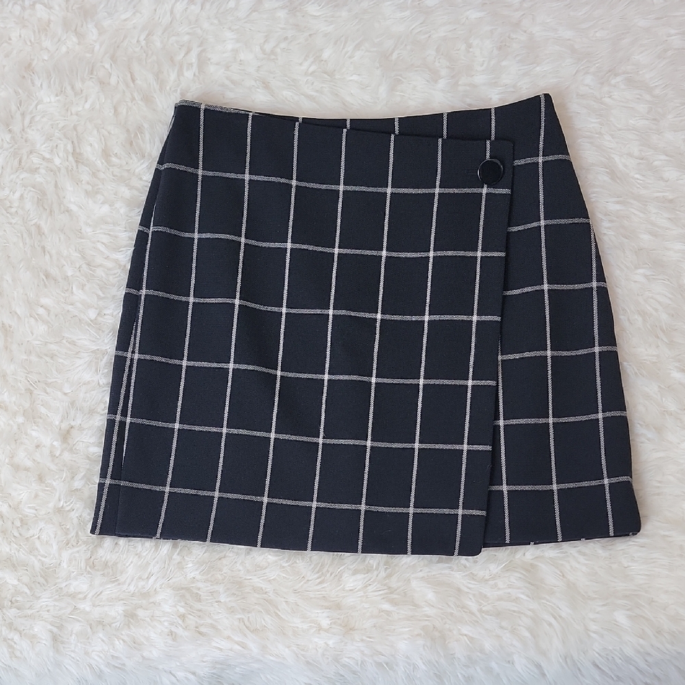 LOFT Checkered Mini Skirt Black White Size 6